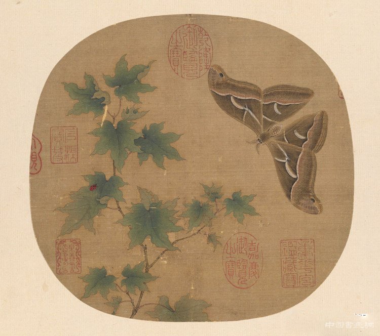 钤清乾隆、嘉庆二御览印&mdash;&mdash;《青枫巨蝶图》